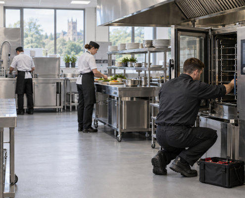 Engineer servicing a commercial kitchen
